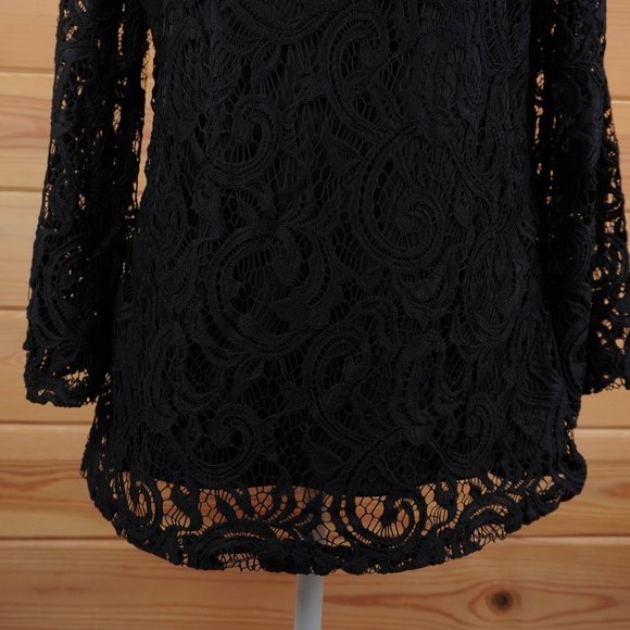 Adrianna Papell Black Lace Open Shoulder Lined Top Size Medium - Picture 3 of 8